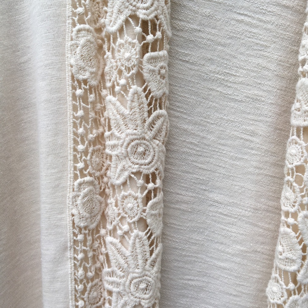 Lucky Brand Cream Cardigan W/Irish Crocheted Lace - Picture 4 of 11